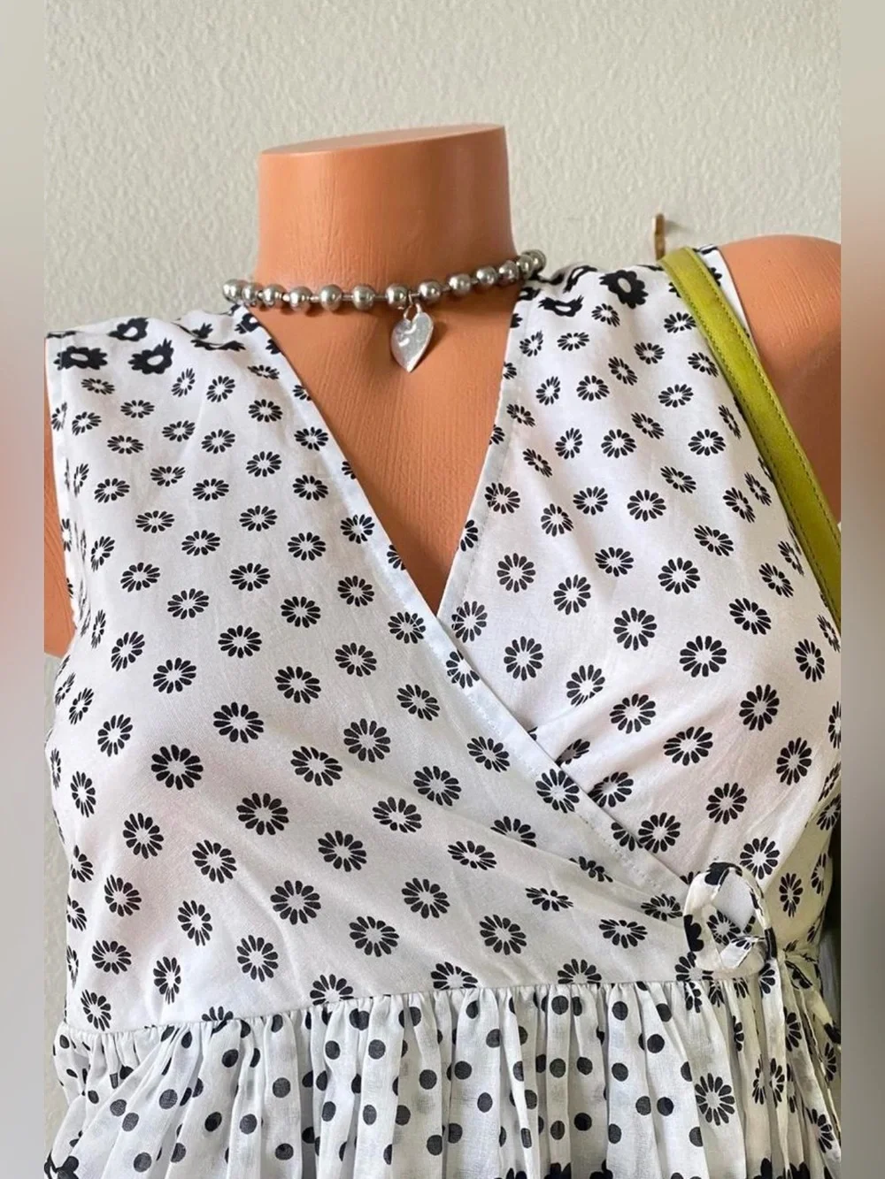 Tory Burch White and Black Floral & Dot Dress